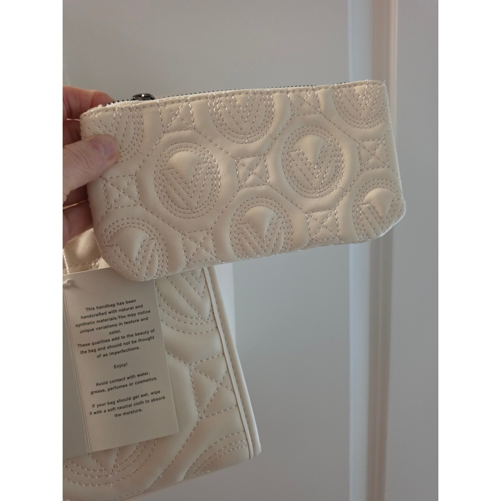 Valentino Orlandi Cream Quilted Logo Tote Bag Satchel with Pouch and Strap NEW - Picture 5 of 9